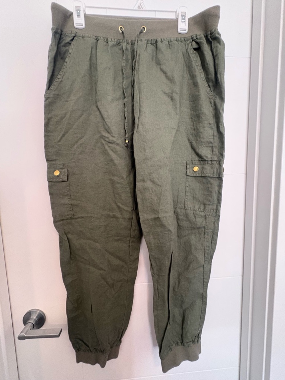 Guess Olive Green Linen Cargo Jogger Pants